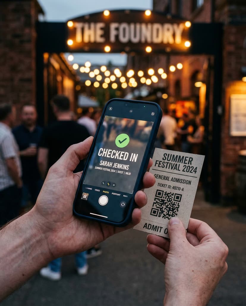 Phone scanning QR code at venue entrance