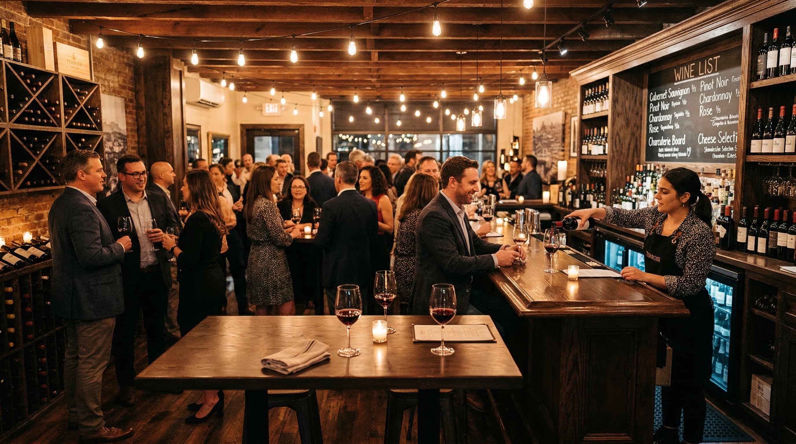 Vibrant event at a wine bar